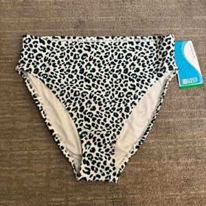 Coco Reef Jasper Black Blue Cheetah High Leg Waist Bikini Bottom Large NWT